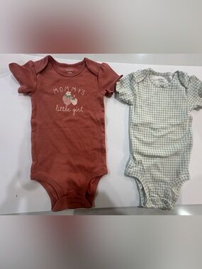 Carter's Sage Green Gingham and Red Short-Sleeve Bodysuit